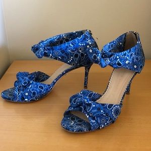 Charlotte Olympia back zip mid-heel sandals, sz 40